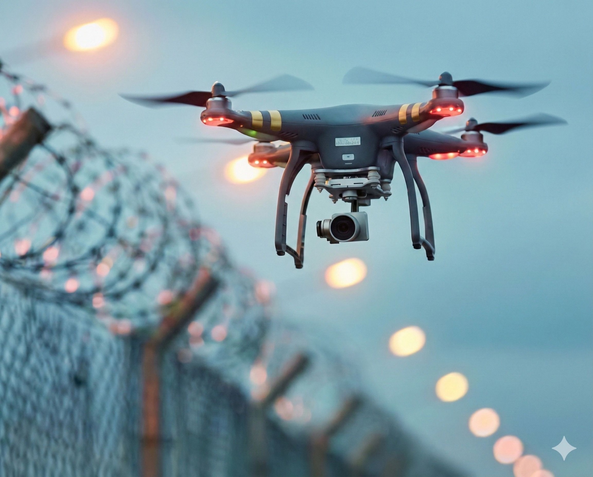 A small flying drone in the sky